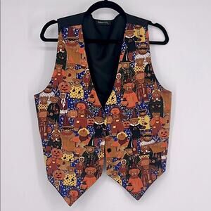 Vintage 80s 90s Halloween Vest Bear Pumpkin Costume Black Orange Trick or Treat